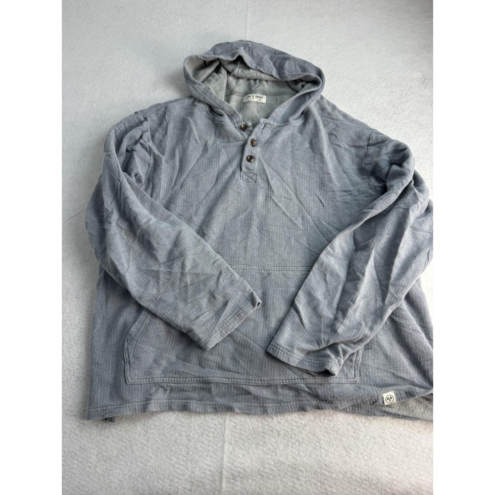 Line Of Trade Hoodie Mens 2XL Gray Cotton Henley Knit Kangaroo Pocket Sweatshirt